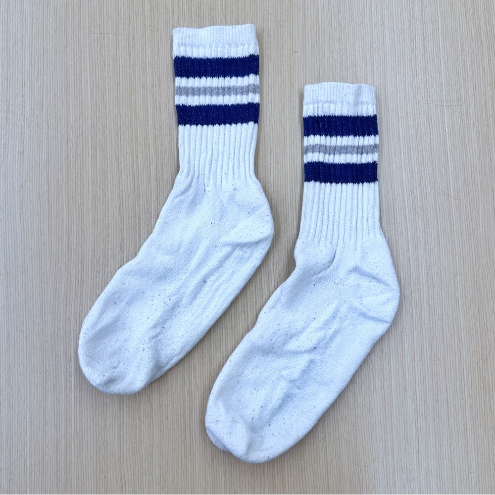 White and Blue Striped Men's Socks
